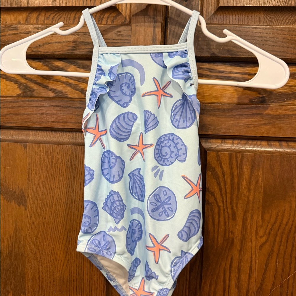 Child Of Mine Carter’s Swimsuit 3T NWT Seashells Starfish One-Piece Blue